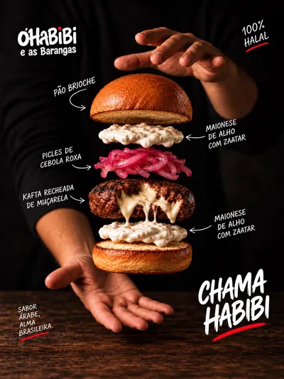 Arte do Instagram: anatomia do Chama Habibi, com kafta recheada de muçarela e maionese de alho com zaatar