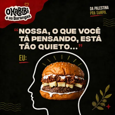 Arte do Instagram: meme do hambúrguer na cabeça, com a frase Habibi